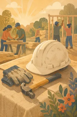 Volunteer Hard Hat and Hammer at Dawn