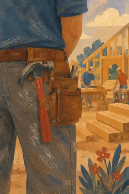 Church Construction Volunteer with Hammer Tool Belt