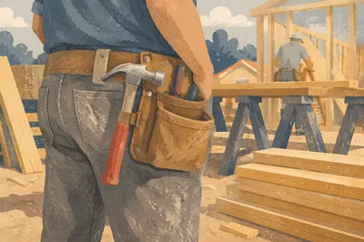 Church Construction Volunteer With Hammer Tool Belt