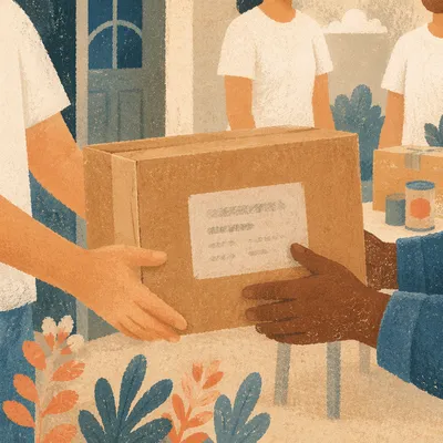 Hands Sharing Food Donation Box