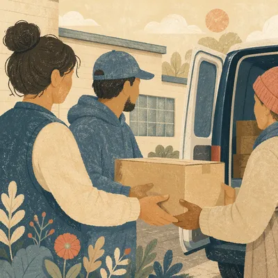 Hands Sharing Food Box in Church Outreach