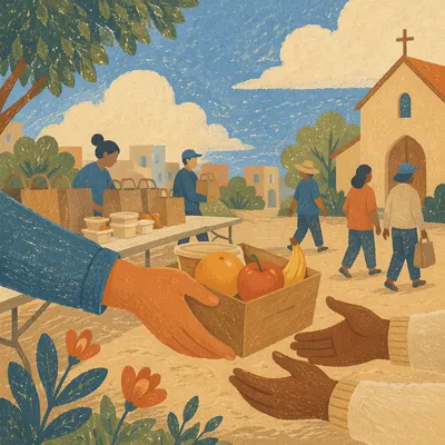 Hands Sharing Food in Church Outreach
