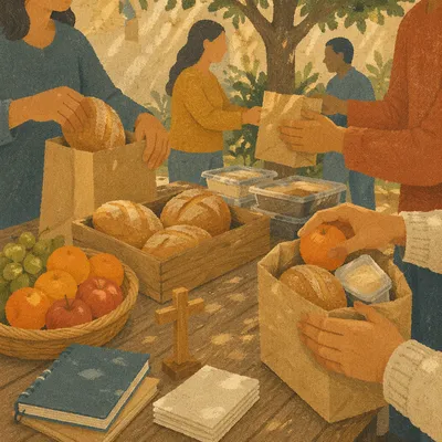 Church Volunteers Packing Food Outreach Bags