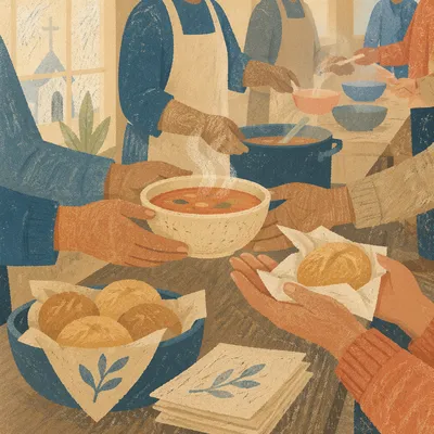 Church Outreach Hands Sharing Warm Soup