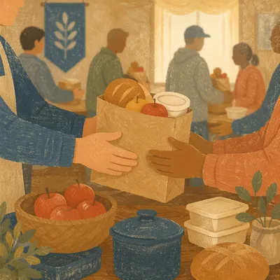 Hands Sharing Food at Church Outreach