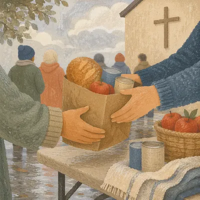 Hands Sharing Food at Church Outreach