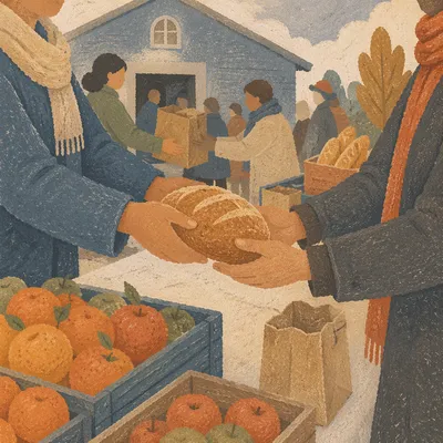 Hands Sharing Food at Church Outreach