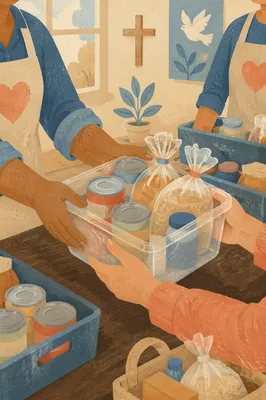 Church Food Outreach Hands Sharing Pantry Goods