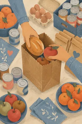 Volunteer Hands Packing Food for Outreach