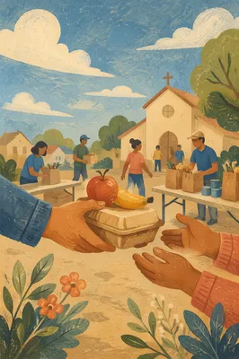 Church Hands Sharing Food in Outreach