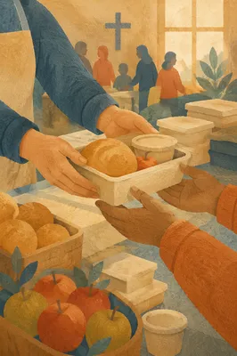 Hands Sharing Meals in Church Outreach