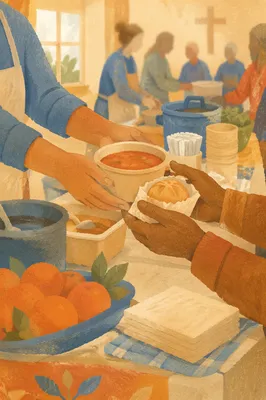 Hands Sharing Meals in Church Outreach