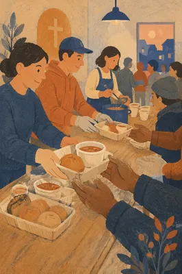 Church Volunteers Serving Meals With Compassion