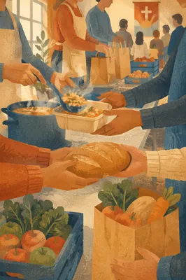 Church Hands Sharing Meals in Fellowship Hall
