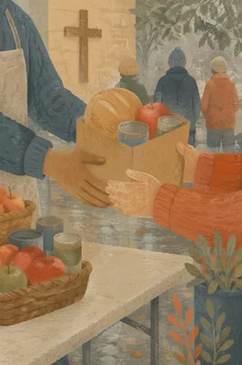 Church Hands Sharing Food Outreach Bags