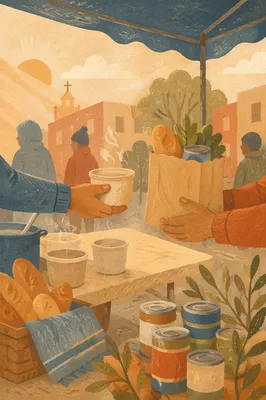 Hands Sharing Meals at Church Outreach Table