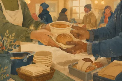 Church Volunteers Serving Warm Meals