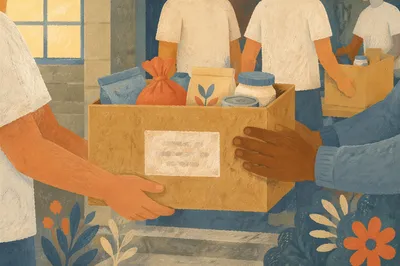 Hands Sharing Food Donation Box