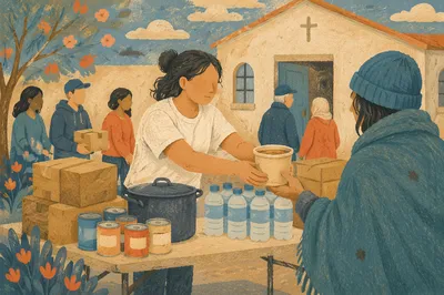 Church Outreach Hands Sharing Warm Food