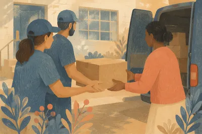 Hands Sharing Food Boxes in Outreach Ministry