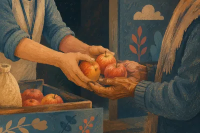 Hands Sharing Apples in Outreach Ministry