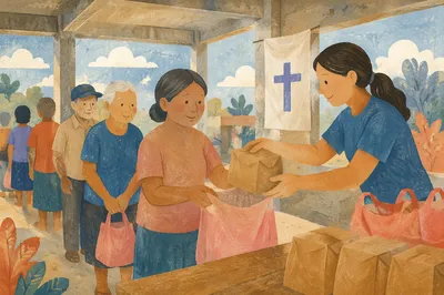 Hands Sharing Food in Community Outreach