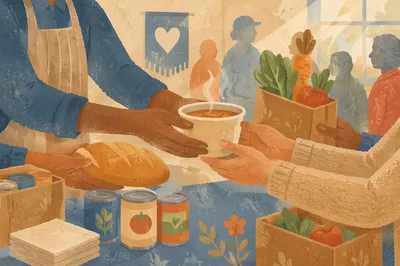 Church Hands Sharing Food With Compassion
