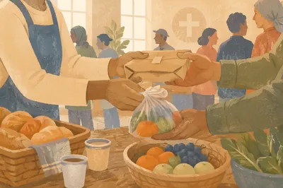 Church Hands Sharing Meals in Fellowship Hall