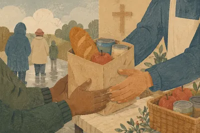 Hands Sharing Food at Church Outreach