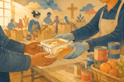 Hands Sharing Meals at Church Outreach