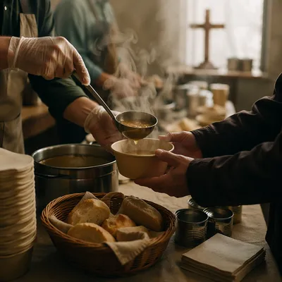 Church Outreach Hands Serving Warm Meals