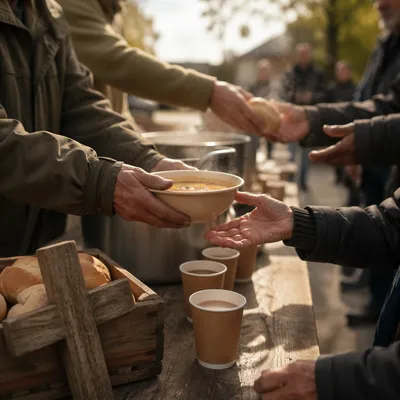 Church Outreach Hands Sharing Warm Meals