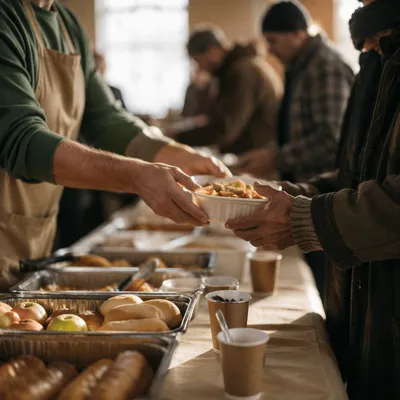 Hands Sharing Warm Meals at Church Outreach