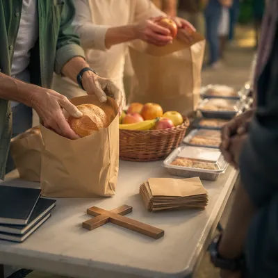 Church Volunteers Sharing Food with Compassion