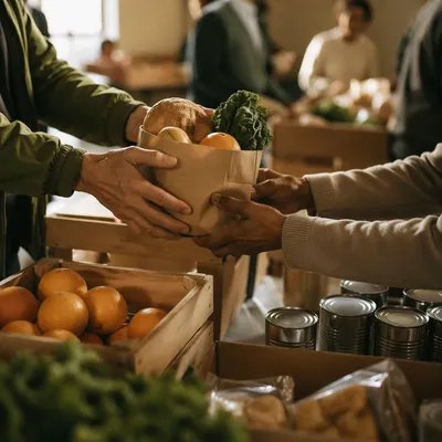 Church Outreach Hands Sharing Food Bags