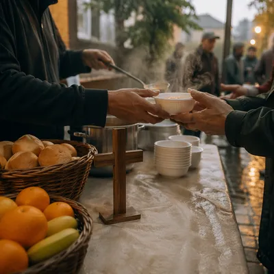 Church Volunteers Serving Warm Meals