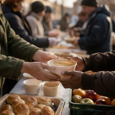 Hands Sharing Warm Meals in Outreach Ministry
