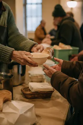 Church Volunteers Serving Warm Meals