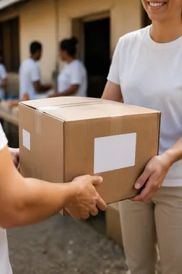 Volunteers Sharing Food Outreach Donation Box