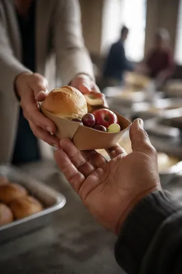 Hands Sharing Food in Outreach Ministry