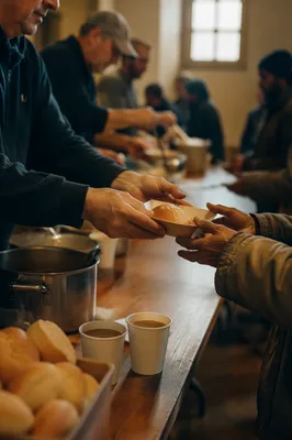 Church Outreach Volunteers Serving Warm Meals