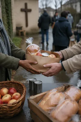 Church Outreach Hands Sharing Food Bags