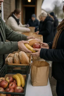 Hands Sharing Food at Church Outreach