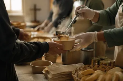 Church Outreach Hands Serving Warm Meals