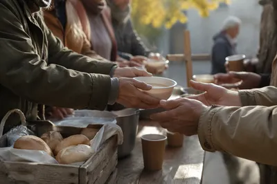 Hands Serving Food at Church Outreach