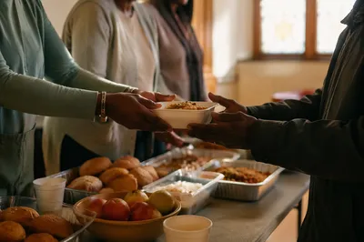 Church Volunteers Serving Warm Meals