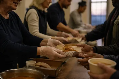 Church Volunteers Serving Meals With Compassion