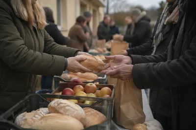 Hands Sharing Food at Church Outreach