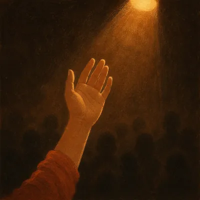 Raised Hand in Golden Worship Light