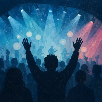 Raised Hands in Worship Concert Lights